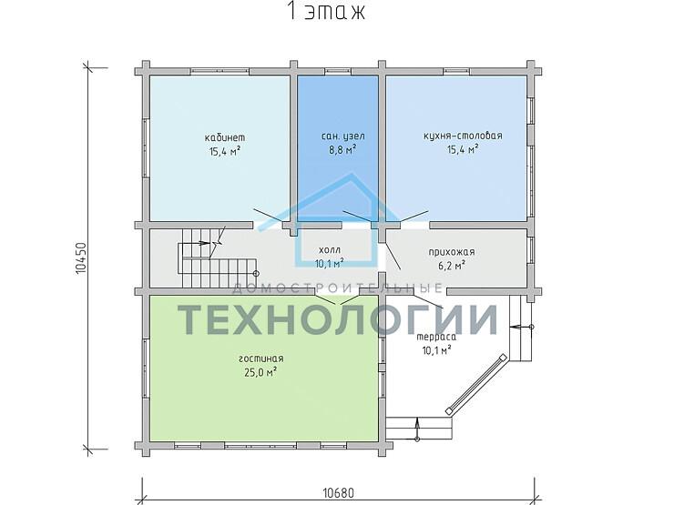 Дом шале из бруса в 1,5 этажа 11х11 с террасой Сения